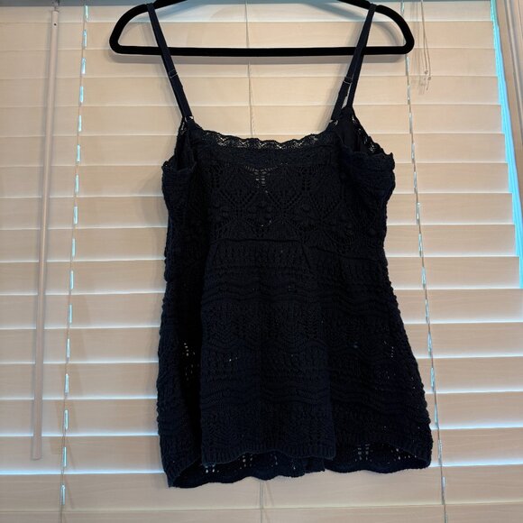 EUC Hollister Navy Crochet Tie Front Sweater Tank (Size: M) - Picture 2 of 4